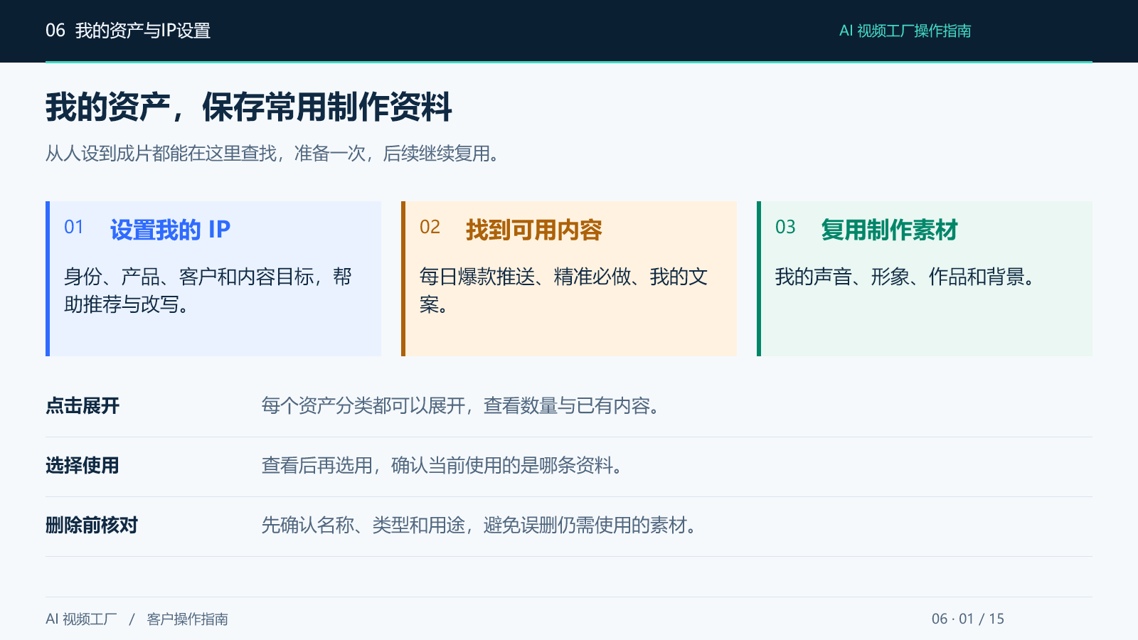 我的资产，保存常用制作资料