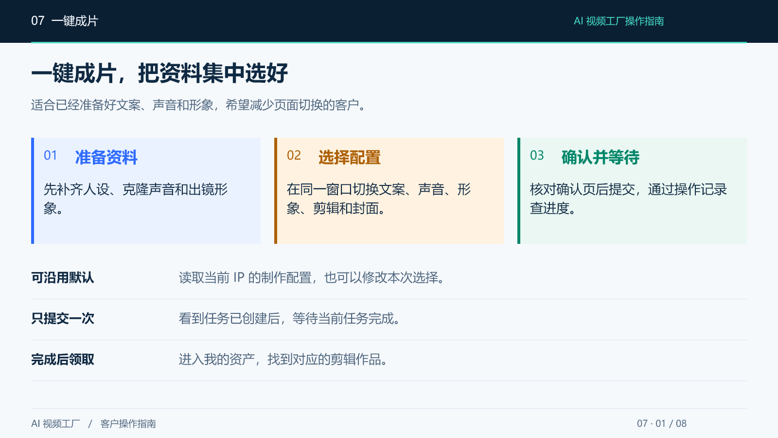 一键成片，把资料集中选好